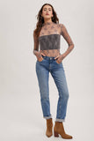 FLORAL EMBROIDERY LACE MESH LAYERING TOP: HAZELNUT / S