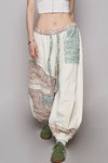 Floral print patchwork twill joger pants: DENIM / S
