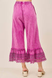 Mineral Washed Delicate lace trim hem Cropped Pants HP7236: MossGreen / S-M-L / 2-2-2
