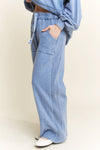 Mineral Wash Side Knit detail wide leg pants HE5878P: Silver Grey / S-M-L / 2-2-2