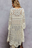 Long sleeve round neck chenille varied crochet sweater top: CREAM / SM
