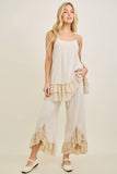 Mineral Washed Lace Ruffles Cropped Pants HP6931: Natural / S-M-L / 2-2-2