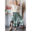 WASHED TIERED SMOCKED WAIST FLARE HEM SKIRT: SAGE / S-M-L-XL(2-2-2-2)