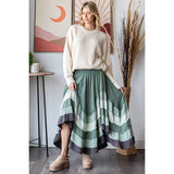 WASHED TIERED SMOCKED WAIST FLARE HEM SKIRT: SAGE / S-M-L-XL(2-2-2-2)