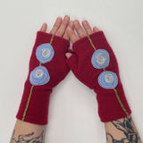 Fingerless Cashmere Gloves-Double Blooming Rose: Gold on Cream / One Size Fits Most