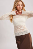 LETTUCE-EDGE SHEER MESH TWO WAY TOP: ECRU / S