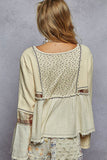 Long sleeve plaid contrast double gauze woven top: CREAM / L