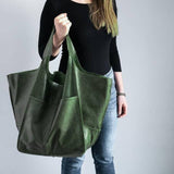 Women's Soft Leather Large Capacity Shoulder Tote Bag: Yellow