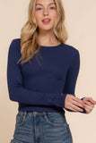 Long Sleeve Round Neck Cotton Spandex Rib Tee: NVY-navy / M
