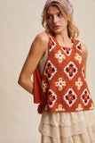 Crochet Granny Square Tassel Tie Vest LSW1006: Rust / L