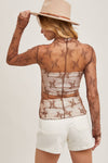 FLORAL EMBROIDERY LACE MESH LAYERING TOP: HAZELNUT / S