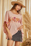 Embroidered Knit Poncho Blouse: DUSTY ROSE / M/L