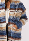 Knit Space Dye Long Sleeve Open Front Cardigan: Navy/Taupe / One Size