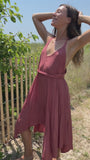 Soft red solid wrap tie dress